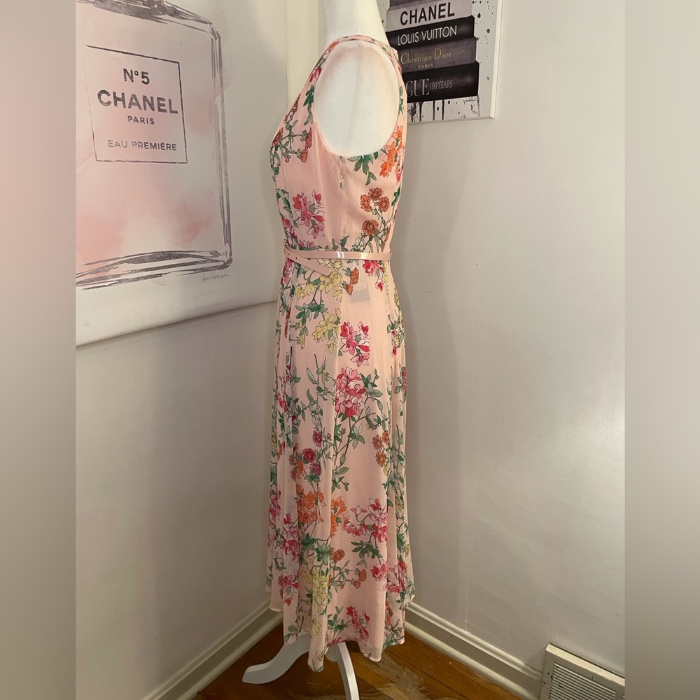 Tommy Hilfiger Belted Chiffon Halter Midi Dress Pink Floral Print Size 4 - Picture 9 of 16